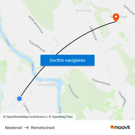 Niederwil to Remetschwil map
