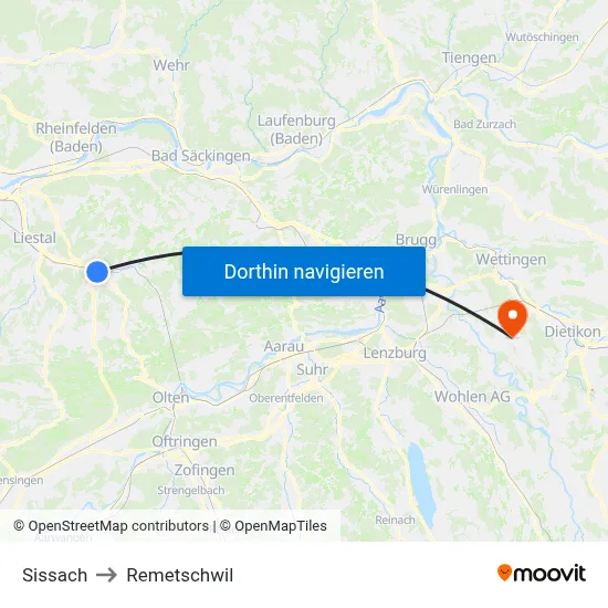 Sissach to Remetschwil map