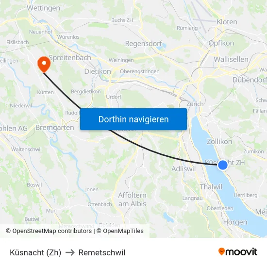 Küsnacht (Zh) to Remetschwil map