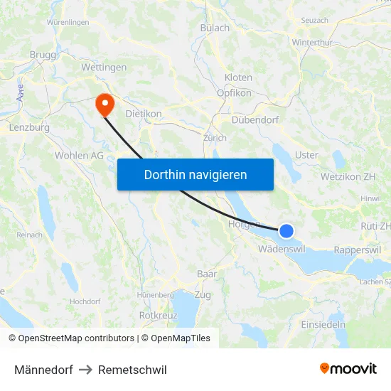 Männedorf to Remetschwil map