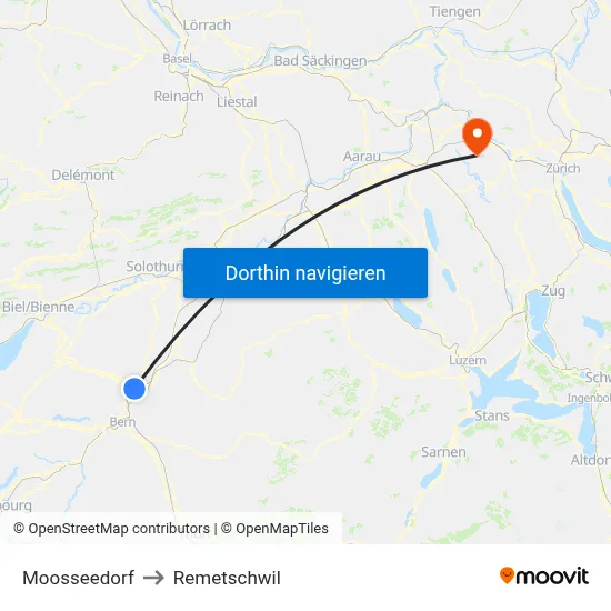 Moosseedorf to Remetschwil map