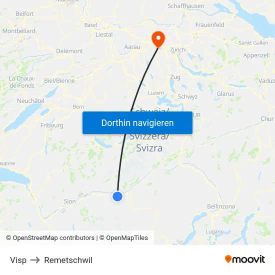 Visp to Remetschwil map