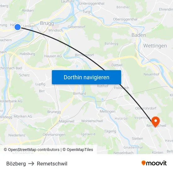 Bözberg to Remetschwil map