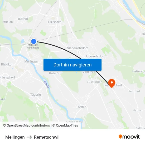 Mellingen to Remetschwil map