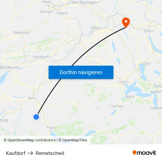 Kaufdorf to Remetschwil map