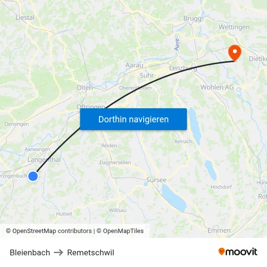 Bleienbach to Remetschwil map