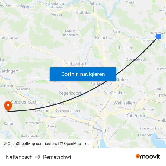 Neftenbach to Remetschwil map