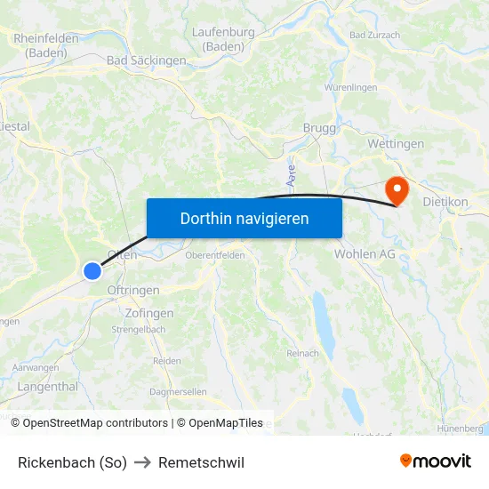 Rickenbach (So) to Remetschwil map