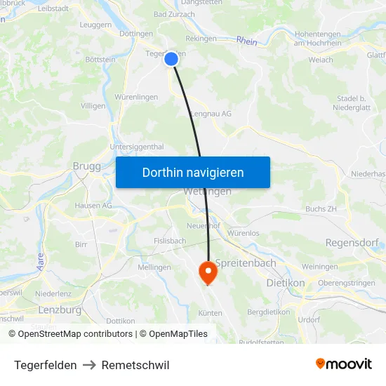 Tegerfelden to Remetschwil map