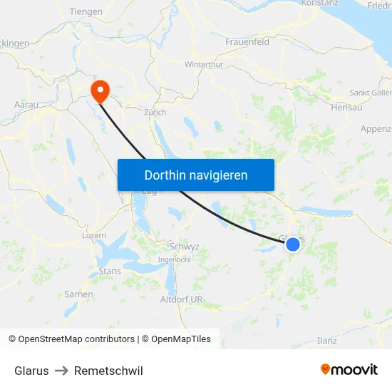 Glarus to Remetschwil map