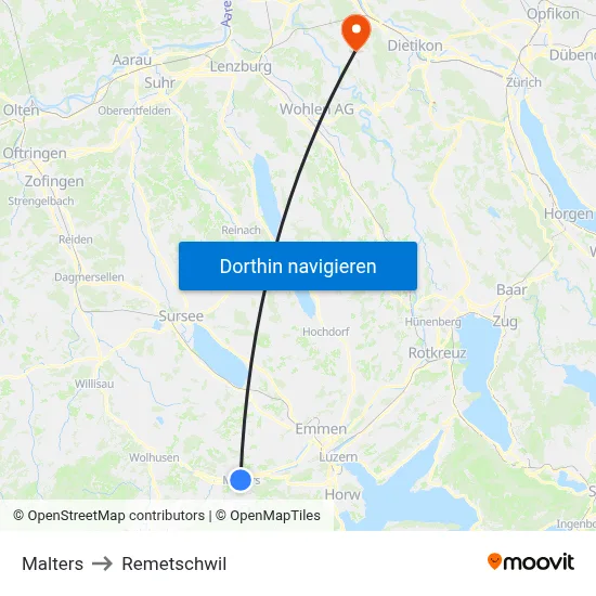 Malters to Remetschwil map