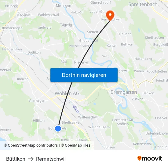 Büttikon to Remetschwil map