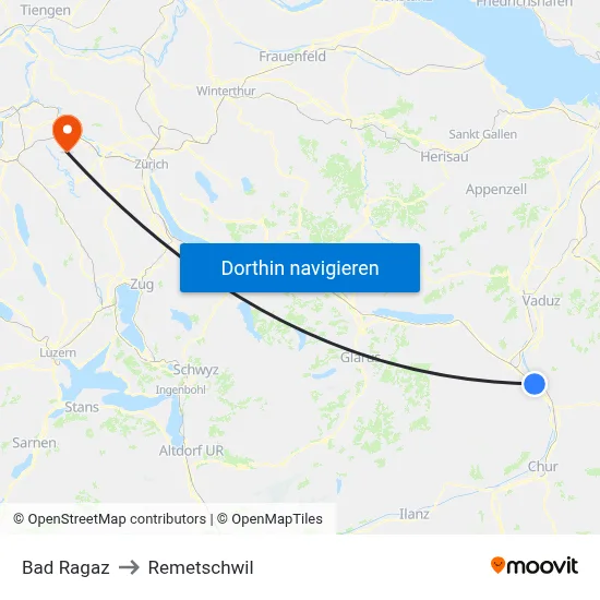 Bad Ragaz to Remetschwil map