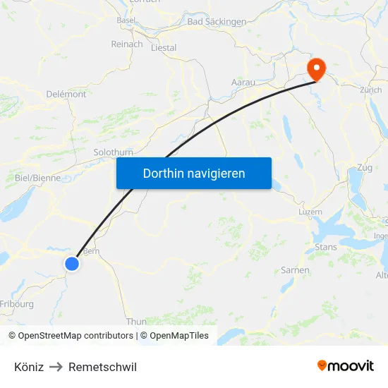Köniz to Remetschwil map