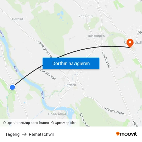 Tägerig to Remetschwil map