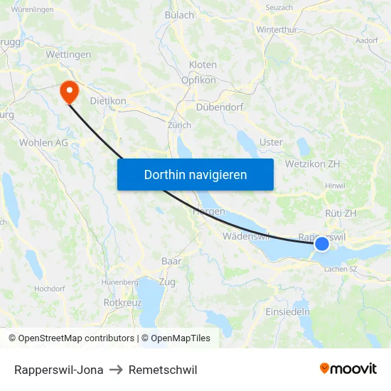 Rapperswil-Jona to Remetschwil map