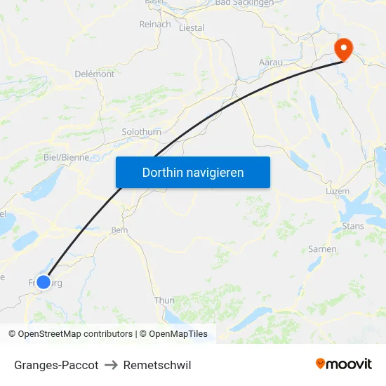 Granges-Paccot to Remetschwil map