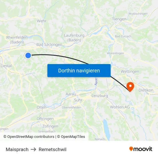 Maisprach to Remetschwil map
