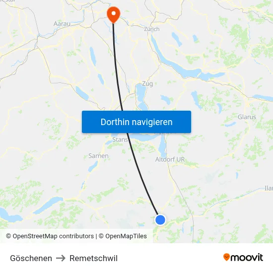 Göschenen to Remetschwil map