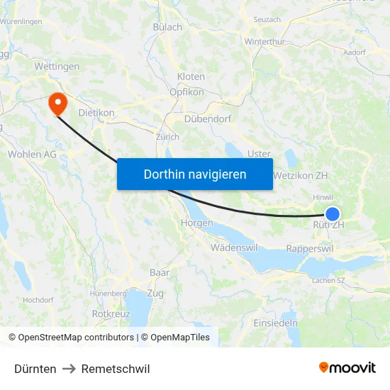 Dürnten to Remetschwil map