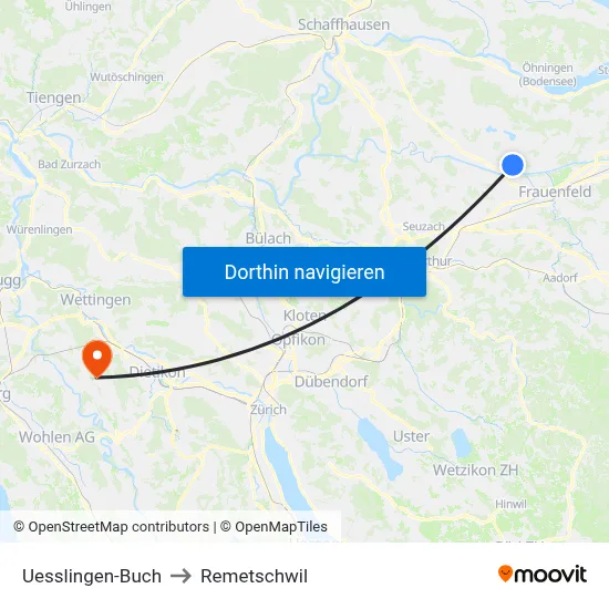 Uesslingen-Buch to Remetschwil map