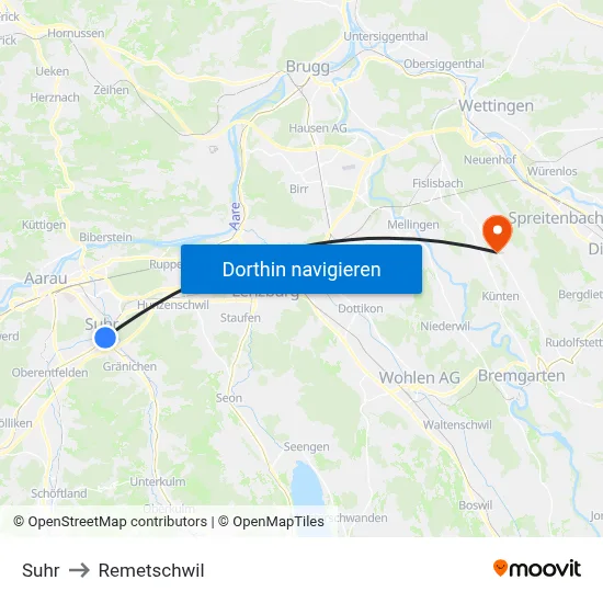 Suhr to Remetschwil map