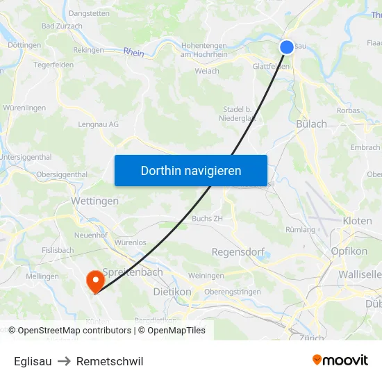Eglisau to Remetschwil map
