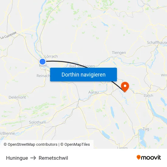 Huningue to Remetschwil map