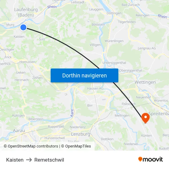 Kaisten to Remetschwil map
