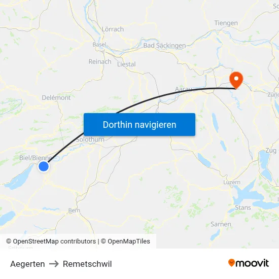 Aegerten to Remetschwil map