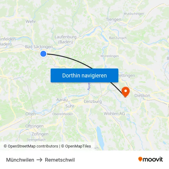 Münchwilen to Remetschwil map