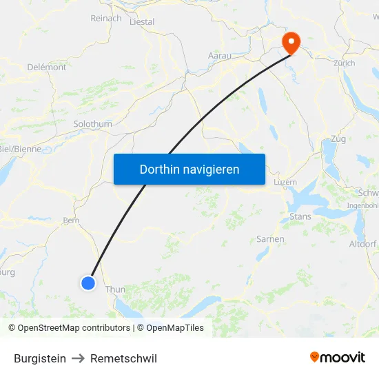 Burgistein to Remetschwil map