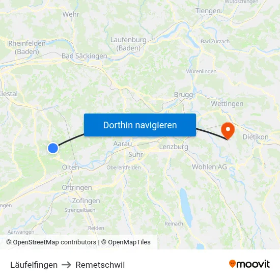 Läufelfingen to Remetschwil map