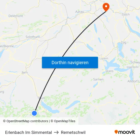 Erlenbach Im Simmental to Remetschwil map