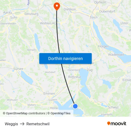 Weggis to Remetschwil map