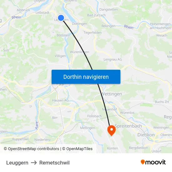 Leuggern to Remetschwil map