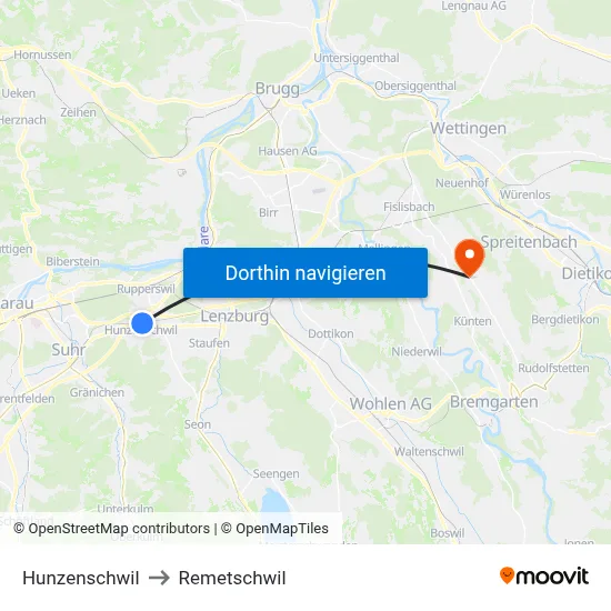 Hunzenschwil to Remetschwil map