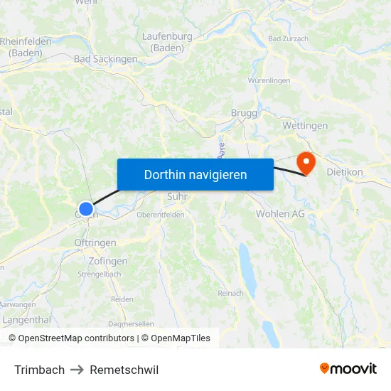 Trimbach to Remetschwil map