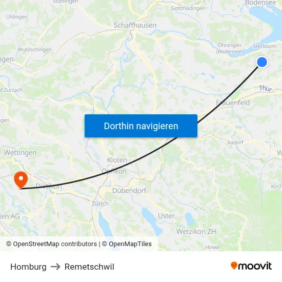 Homburg to Remetschwil map