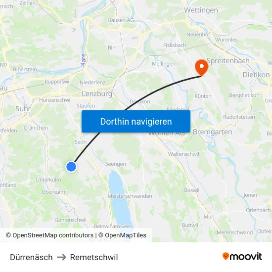 Dürrenäsch to Remetschwil map