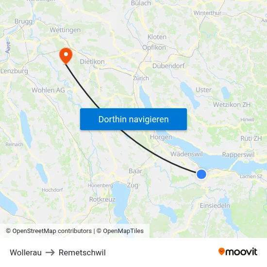Wollerau to Remetschwil map