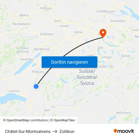 Châtel-Sur-Montsalvens to Zollikon map