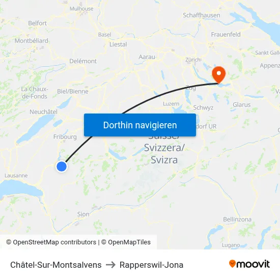 Châtel-Sur-Montsalvens to Rapperswil-Jona map