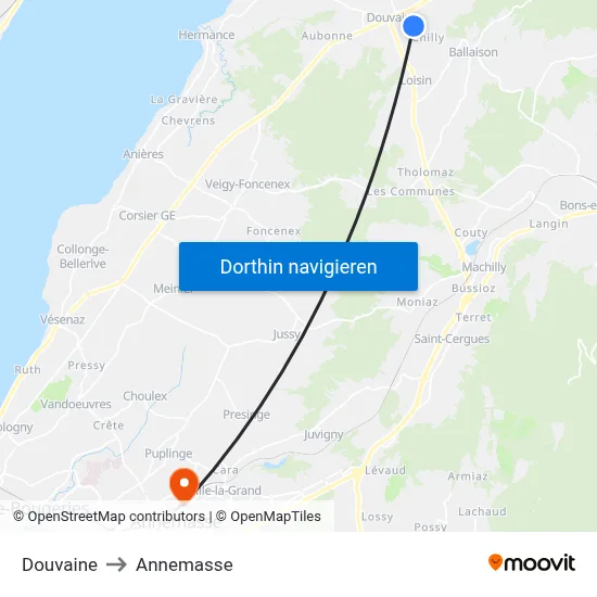 Douvaine to Annemasse map