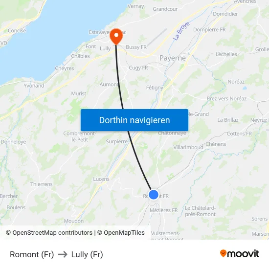 Romont (Fr) to Lully (Fr) map