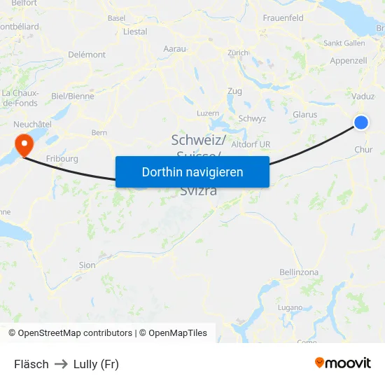 Fläsch to Lully (Fr) map