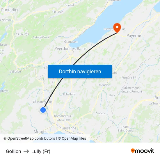 Gollion to Lully (Fr) map