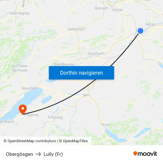 Obergösgen to Lully (Fr) map