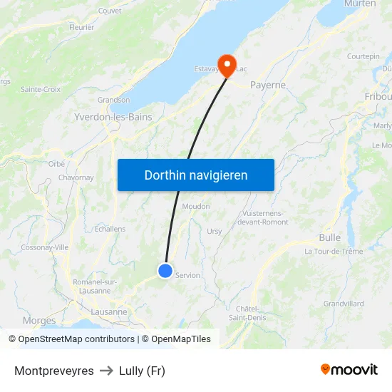 Montpreveyres to Lully (Fr) map