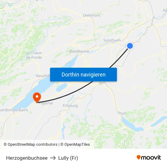 Herzogenbuchsee to Lully (Fr) map